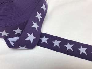 Elastik til boxershorts -  4 cm i lilla med lyslilla stjerner
